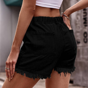 ELASTIC WAIST CASUAL DENIM SHORTS