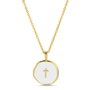 Tiny Cross Pendant Necklace: WHITE