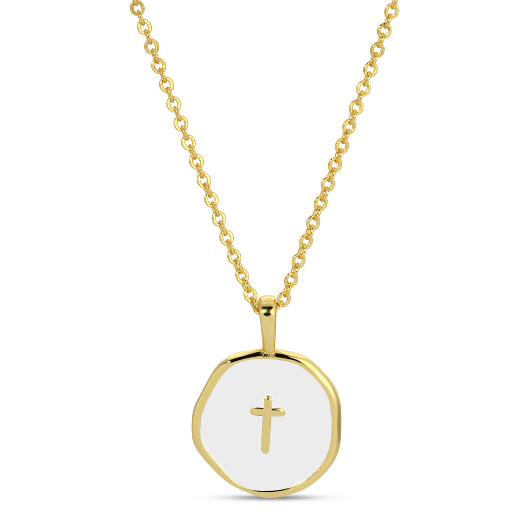 Tiny Cross Pendant Necklace: WHITE