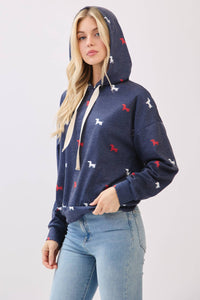 Dog Print Hoodie with Drawstrings