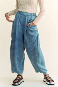 WIDE OPENING HIGH WAIST TENCEL DENIM BARREL PANTS