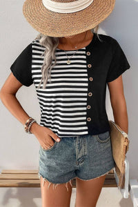 STRIPED PATCHWORK SHORT-SLEEVED T-SHIRT