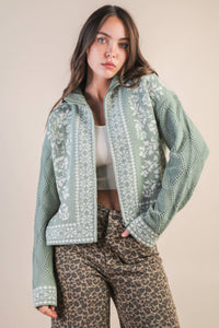 Graphic Knit Sweater Zip Up Cardigan