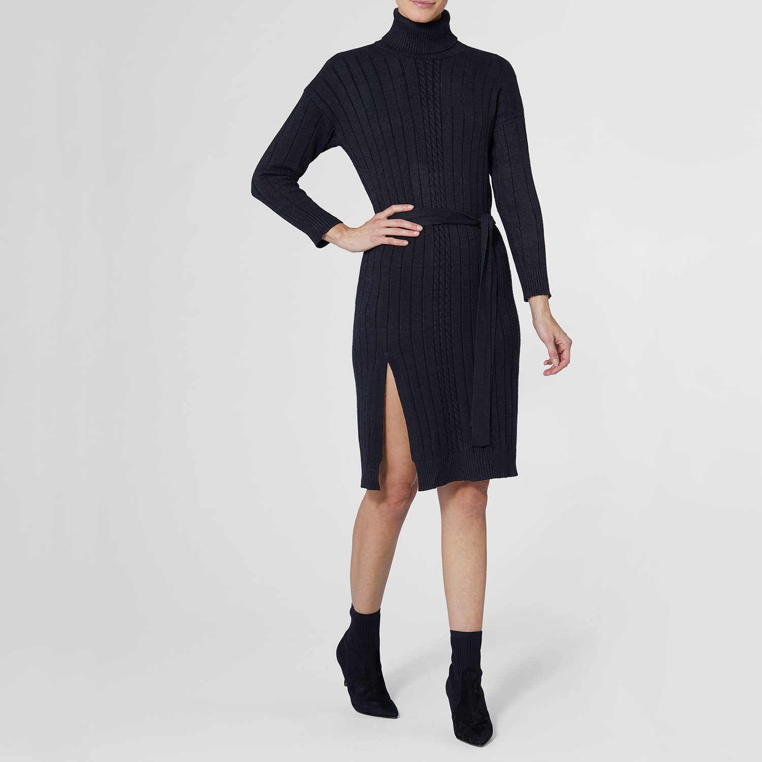 Ryan Mock Neck Sweater Dress with Tie - Black Ryan Mock Neck Sweater Dress with Tie - Black