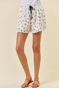 Frill Bow Printed Drawstring Waist Wide Leg Short