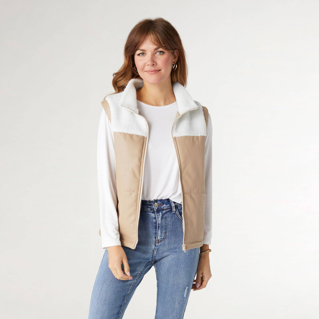 Yona Mixed Sherpa Pleather Vest