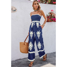 Off Shoulder Ruched Printed High Waist Jumpsuit