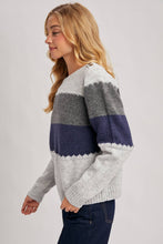 COLOR BLOCK BRUSHED TEXTURE KNIT SWEATER