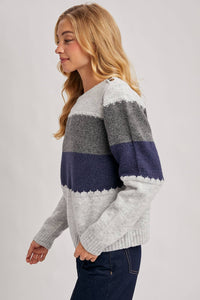COLOR BLOCK BRUSHED TEXTURE KNIT SWEATER