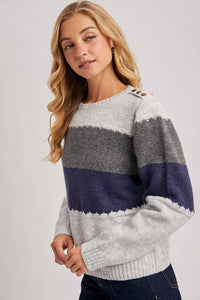 COLOR BLOCK BRUSHED TEXTURE KNIT SWEATER