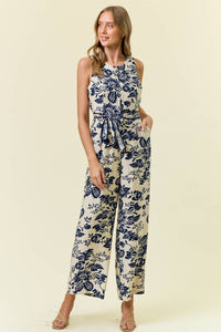 PAISLEY PRINTED ZIP FRONT SLVLESS JUMPSUIT