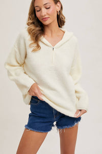 HALF ZIP HOODIE KNIT SWEATER PULLOVER
