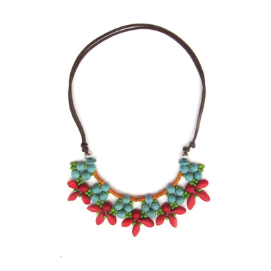 Tango light blue and red flower necklace