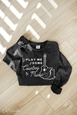 PLAY ME SOME COUNTRY Mineral Washed Long Sleeve Graphic