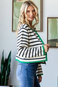 STRIPE ZIP UP CARDIGAN: Green