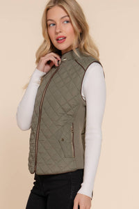 Suede Piping Detail Rib Quilted Padding Vest