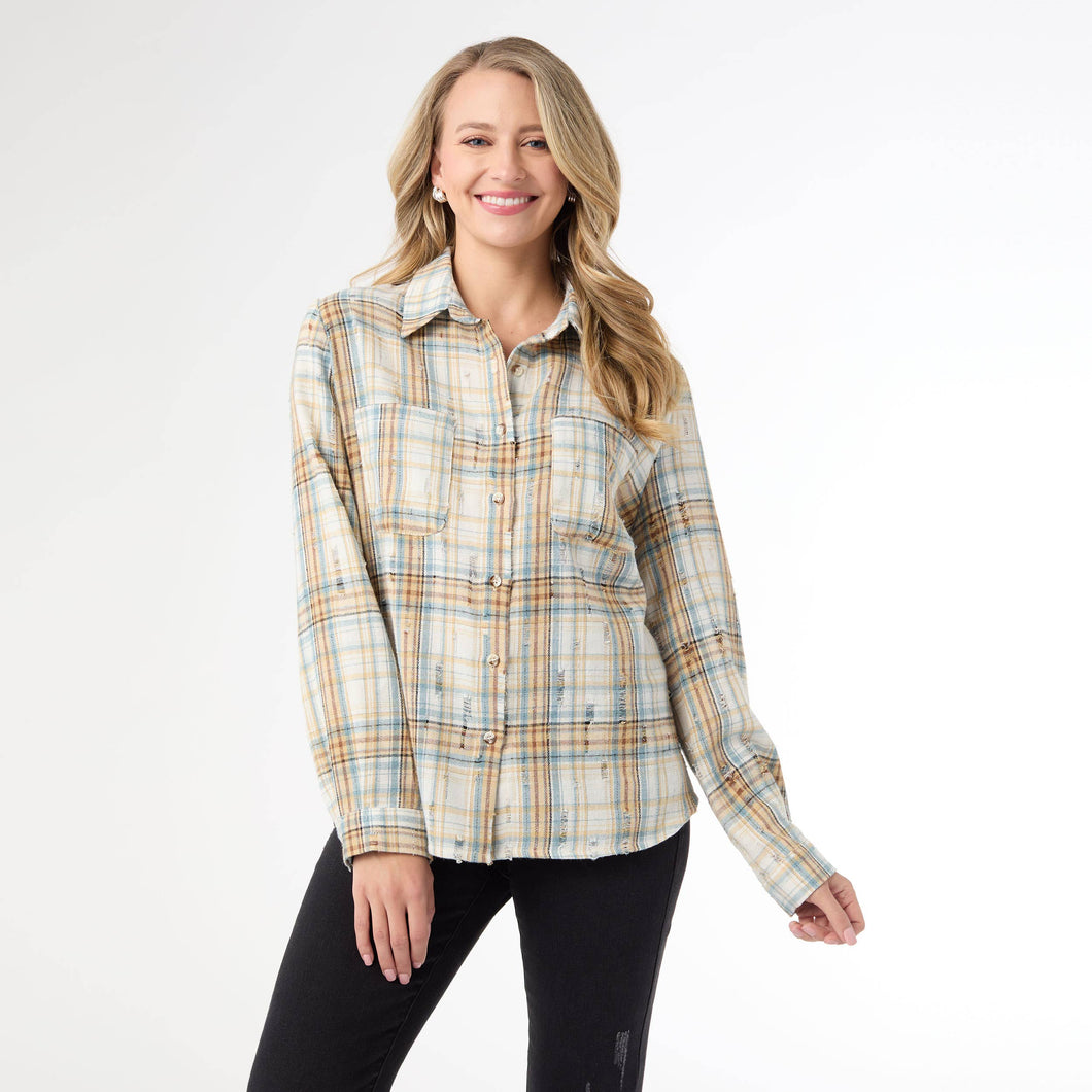 Becca Flannel Shirt with Distressing