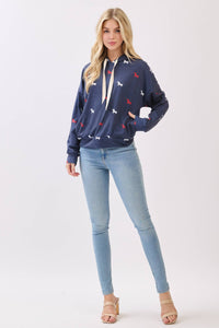Dog Print Hoodie with Drawstrings
