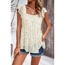 Floral Print Square Neck Ruffle Sleeve Tiered Blouse