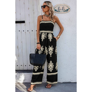 Off Shoulder Ruched Printed High Waist Jumpsuit