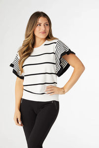 Claudia Knit Striped Top With Scalloped Sleeve