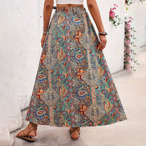 Famous style print slit A-line skirt