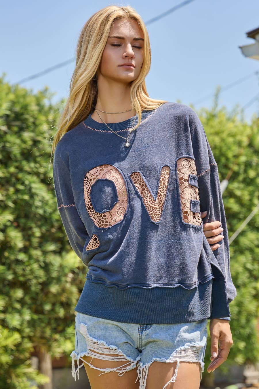 Acid Washed Lace LOVE Logo Sweatshirt