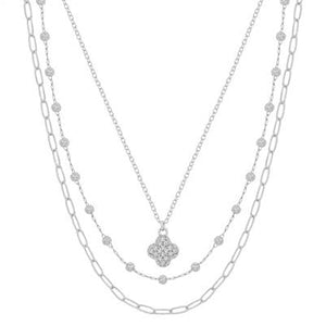 Triple Layered Rhinestone Clover 16"-18" Necklace