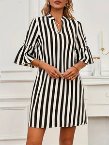 Striped loose dress with flared sleeves