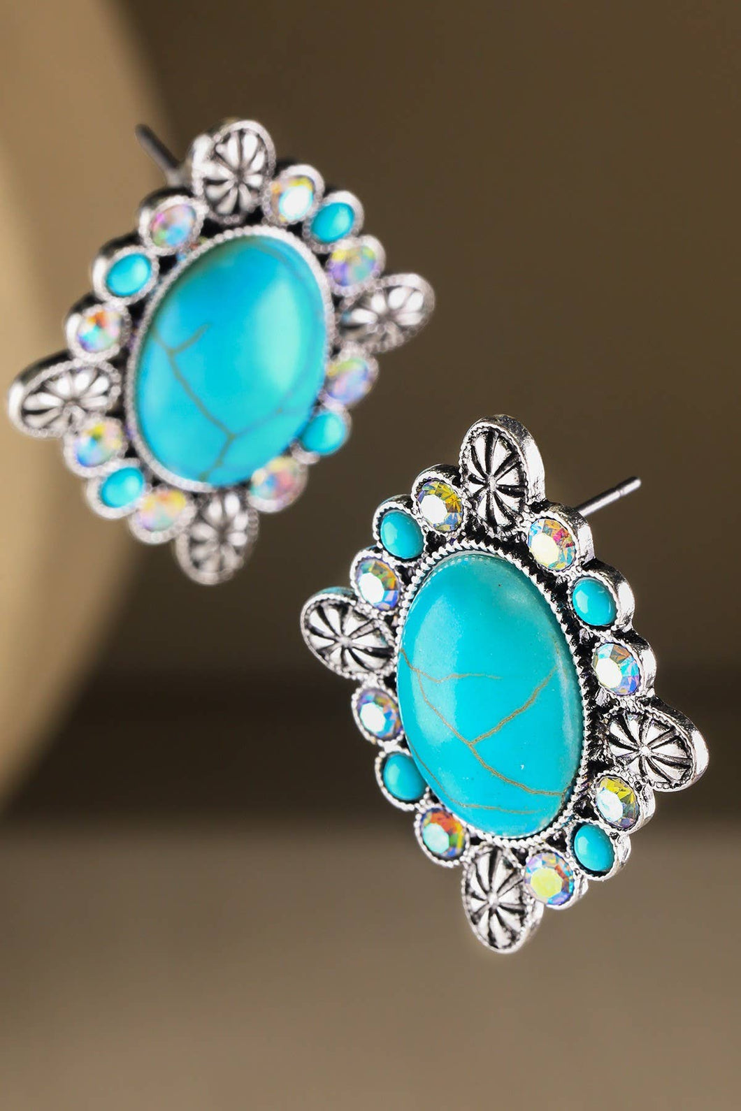 Metal Western Semi Turquoise Stone Post Earring