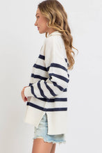 STRIPED ZIP-FRONT OVERSIZED PULLOVER KNIT SWEATER
