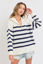STRIPED ZIP-FRONT OVERSIZED PULLOVER KNIT SWEATER