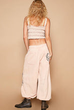 Floral embroidered pattern solid twill pants: OATMILK