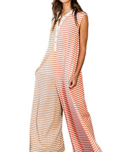 Stripe Buttoned Wide Leg Jumpsuit