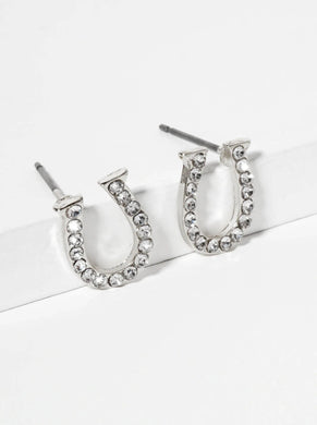 Animal-Theme Pearl & Crystal Horseshoe Stud Earrings