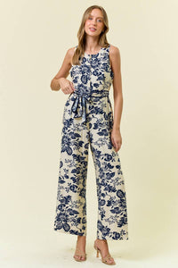 PAISLEY PRINTED ZIP FRONT SLVLESS JUMPSUIT