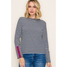 COLOR TAPED BUTTON CUFF STRIPED TOP