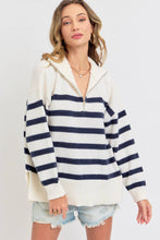 STRIPED ZIP-FRONT OVERSIZED PULLOVER KNIT SWEATER