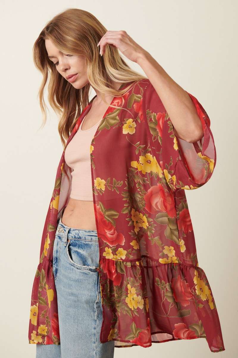 FLOWER PRINT CHIFFON DUSTER