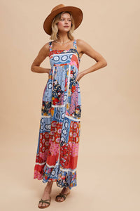 PATCHWORK TILED PRINT MAXI DRESS