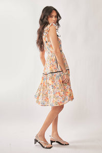 FLORAL PRINTED TAPE RUFFLE STRAP TIERED DRESS