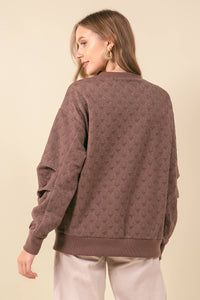 Texture Shimmer Pleated Long Sleeve Sweatshirt