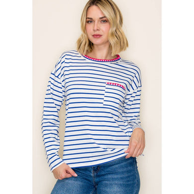 POP COLOR BLANKET STITCHED STRIPE TOP