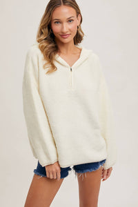 HALF ZIP HOODIE KNIT SWEATER PULLOVER