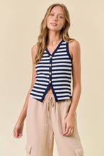 STRIPE KNIT BUTTON FRONT TANK