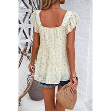 Floral Print Square Neck Ruffle Sleeve Tiered Blouse