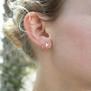 18K Gold PVD Stainless Steel White Heart Stud Earrings: Stainless