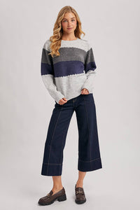 COLOR BLOCK BRUSHED TEXTURE KNIT SWEATER