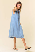 TENCEL DENIM KNEE LENGTH SLEEVELESS HENLEY DRESS