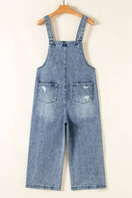 Distressed Pocketed Wide Leg Capri Denim Overall